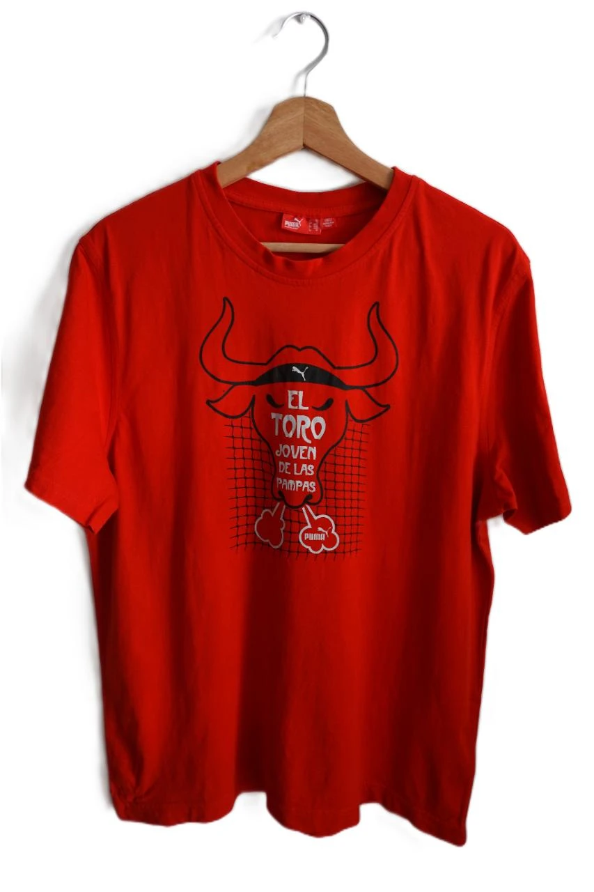 Camiseta Puma roja hombre XL estampado El Toro estilo deportivo